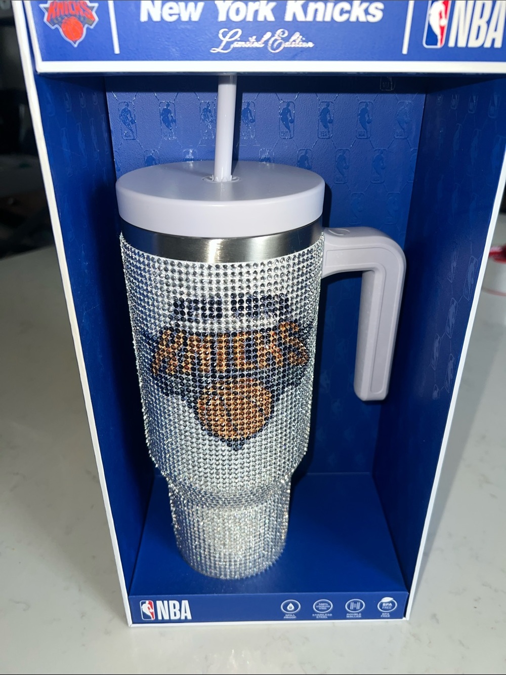 This is a Hydrapeak x NBA New York Knicks limited edition rhinestone tumbler.